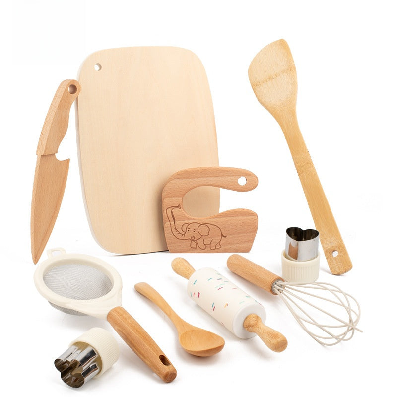 Wooden Play Kitchen Toy Set Wooden 10-Pcs Kitchen Set