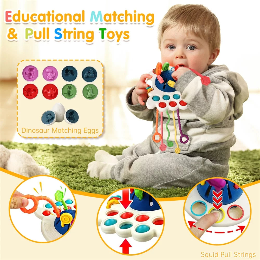 Baby Learning Toys 6-12 Months,7In1 33Pcs Montessori Toys for Babies Birthday Gift Toy Set, Sensory Bins Soft Teething Toys Pull String Stacking Blocks Matching Eggs Toddler Toy Suction Cup Spinner