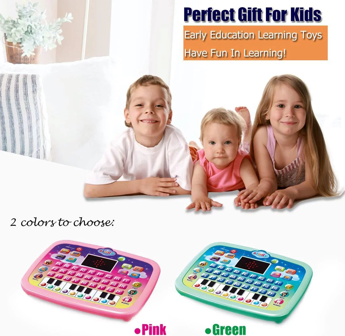 Kid Tablet Toddler Learning Pad Teach Music/Piano/Abc/Numbers, 3+ Boys&Girls Educational Toys Green
