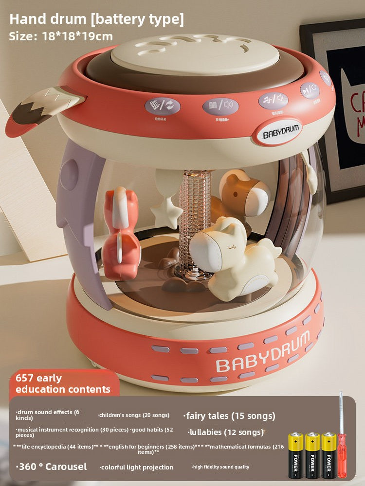 Rechargeable Educational Drum Toy for Babies Extra Large Red Carousel 3D Light