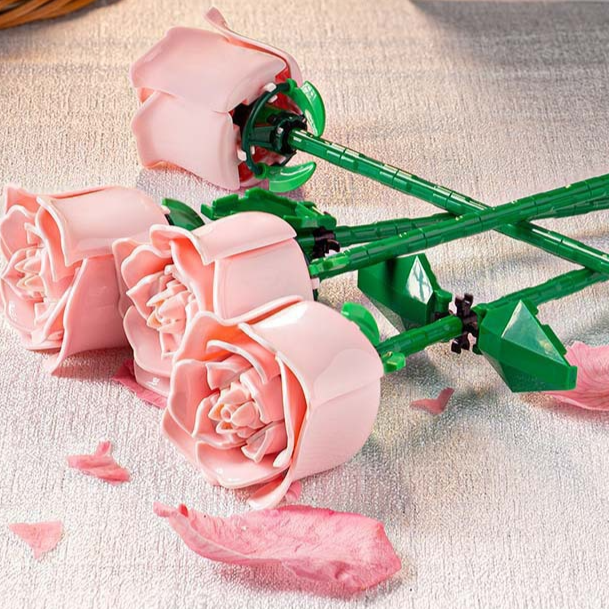 Rose Flower Building Blocks STEM Kit 7-pink rose-two forms 1 bag
