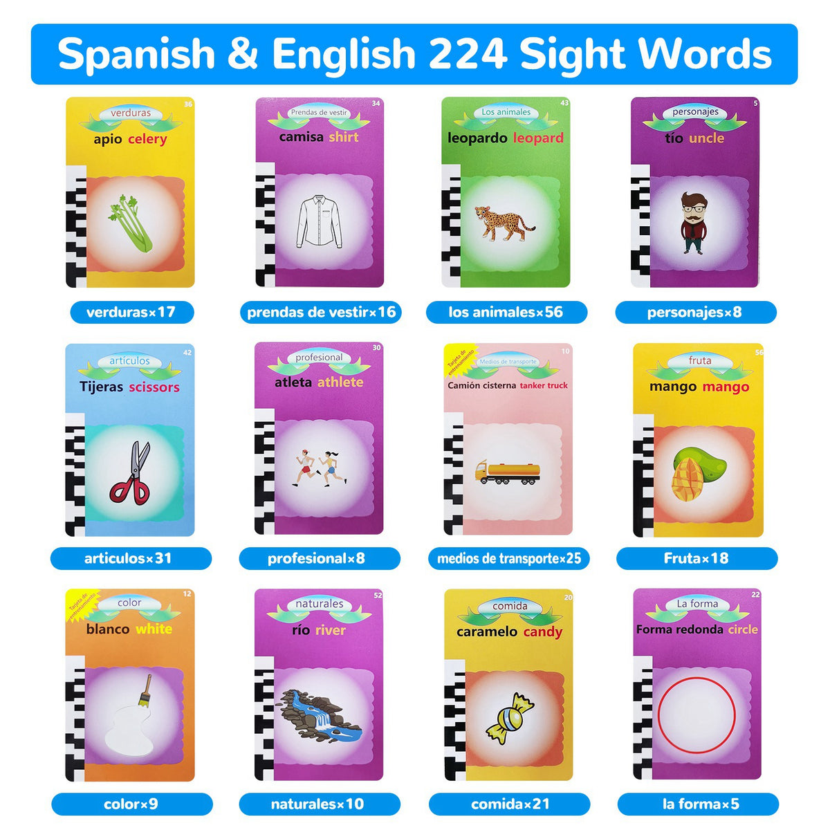 224-Word Spanish English Talking Flash Cards for Kids