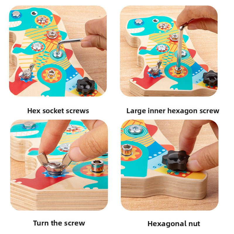 Wooden Dinosaur Screw & Nut Assembly Toy for Kids