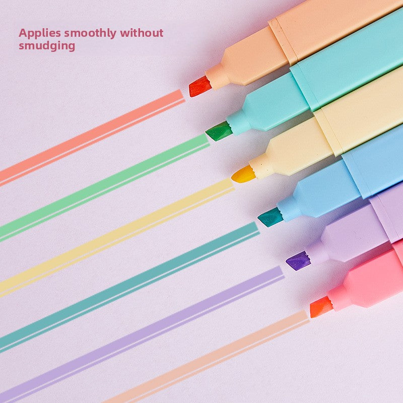6-Color Square-Barrel Highlighter Pen Set for Students