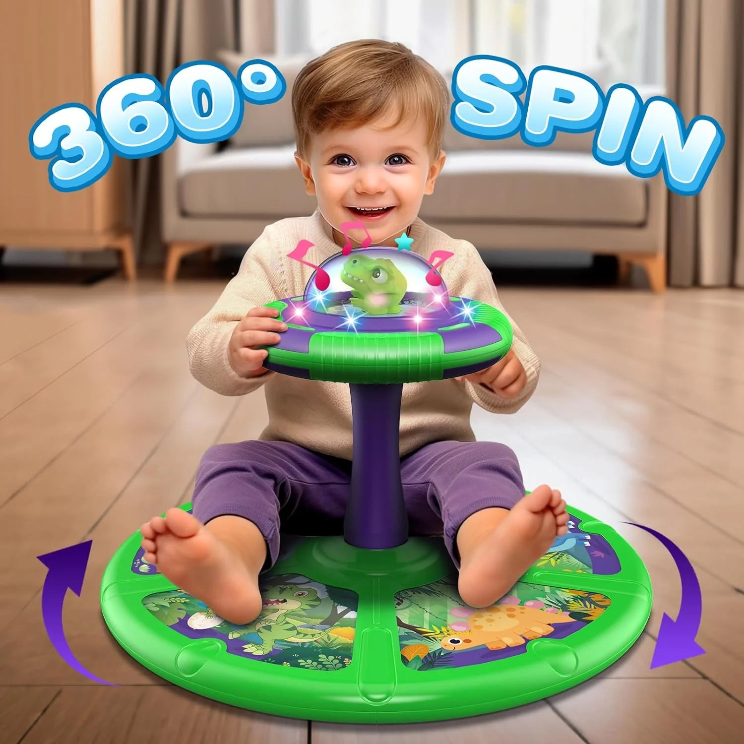 Dinosaur Sit and Spin Toys for Toddlers 1-3, Light-Up Twister Musical Classic Spinning Activity Toy for Toddlers Ages 18 Months and Up