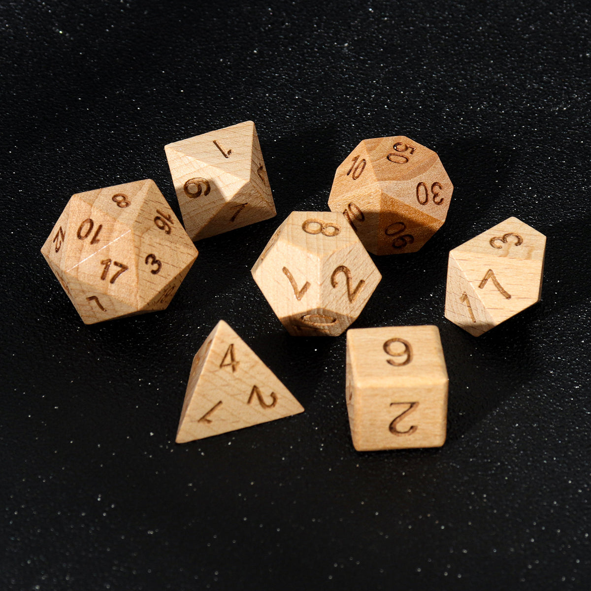Wooden Polyhedral Dice Set for Math Games Beech