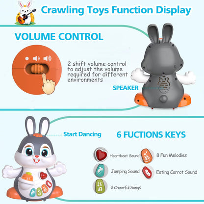 Baby Bunny Toys 6 to 12 Months, Infant Tummy Time Toys, Musical Rabbit Crawling Dancing Walking Moving Toy, Baby Toys Boys Girls Toddler Birthday Gifts