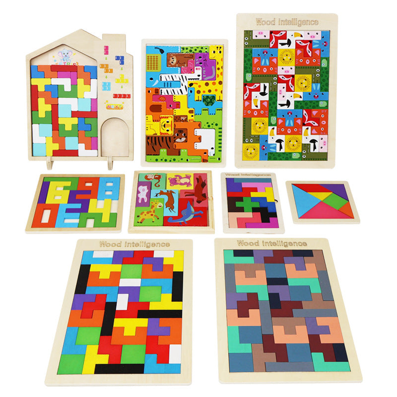 Wooden Tetris Puzzle Board for Kids