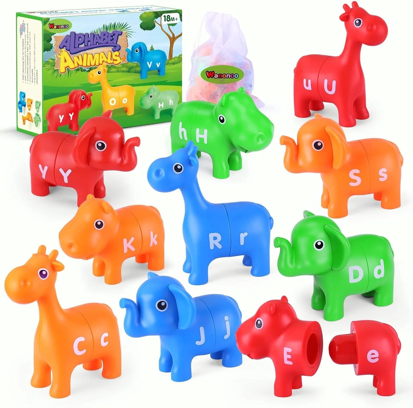 26PCS Animal Matching Letters Toy, ABC Alphabet Learning, Preschool Educational Toy, Color Shape Recoginition, Montessori Toys for 2 3 4 Years Boys Girls Gift