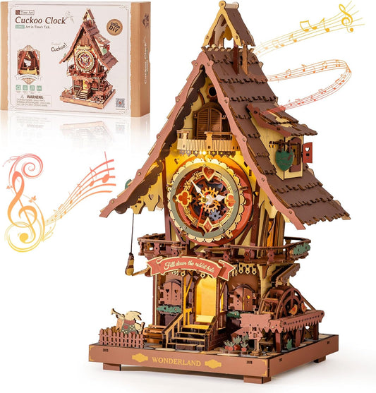 3D Wooden Cuckoo Clock Puzzle – Functional DIY Wall Clock with Lights & Sounds