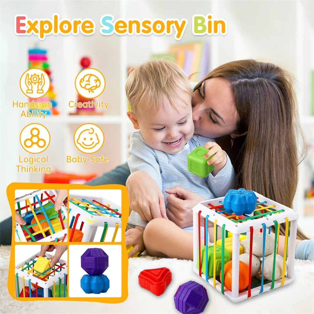 Baby Learning Toys 6-12 Months,7In1 33Pcs Montessori Toys for Babies Birthday Gift Toy Set, Sensory Bins Soft Teething Toys Pull String Stacking Blocks Matching Eggs Toddler Toy Suction Cup Spinner