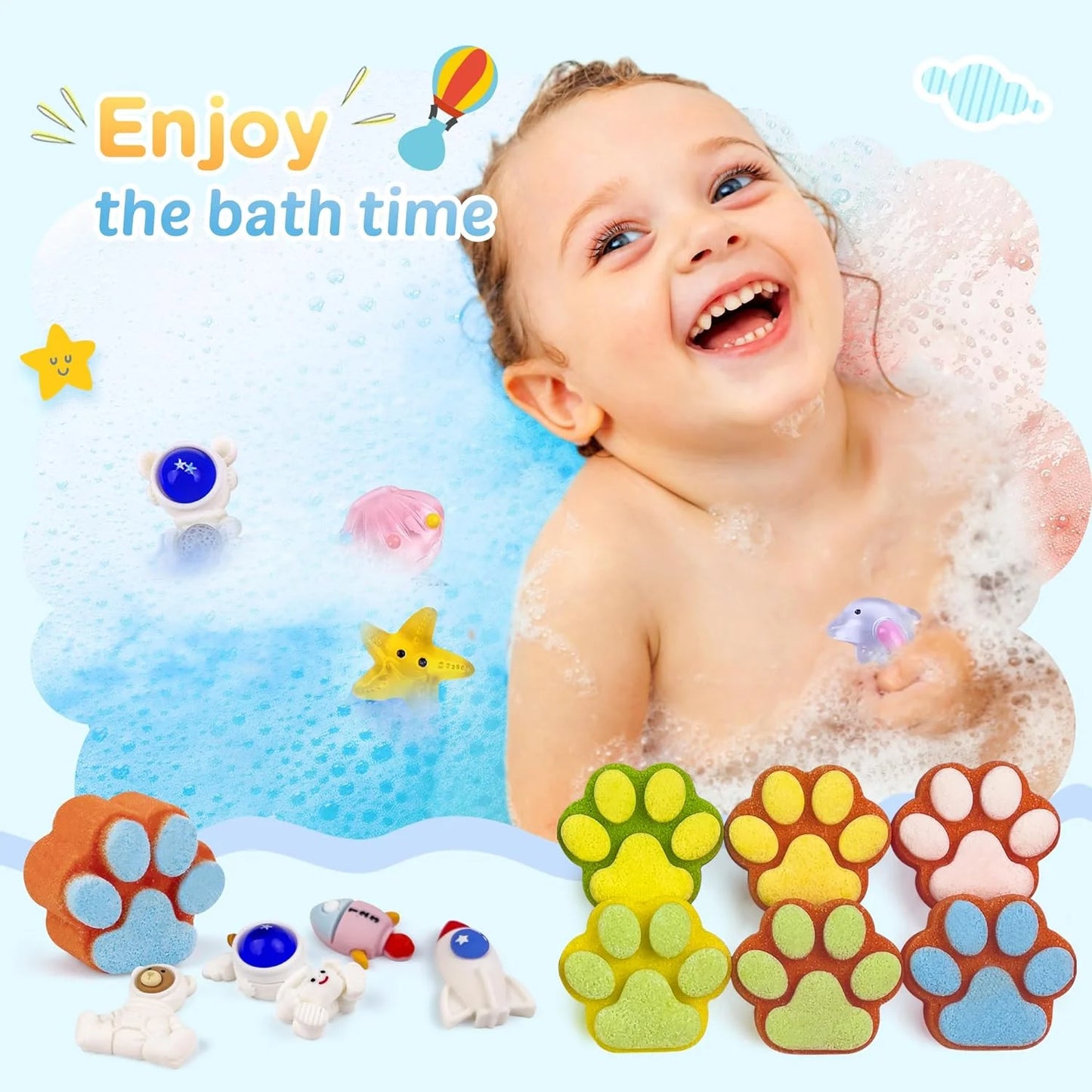 Bath Bombs for Kids,32Pcs Paw-Shape Bath Bombs with Surprise Toy Inside, Bath Bombs with Ocean Animals and Space Planet Toys, Natural Bath Bomb Gift Set at Christmas, Birthday