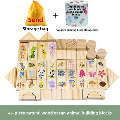 Creative Large Blocks Set 45pcs Wood OceanAnimals