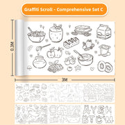Coloring paper roll with food pictures, labeled 30 cm by 3 m