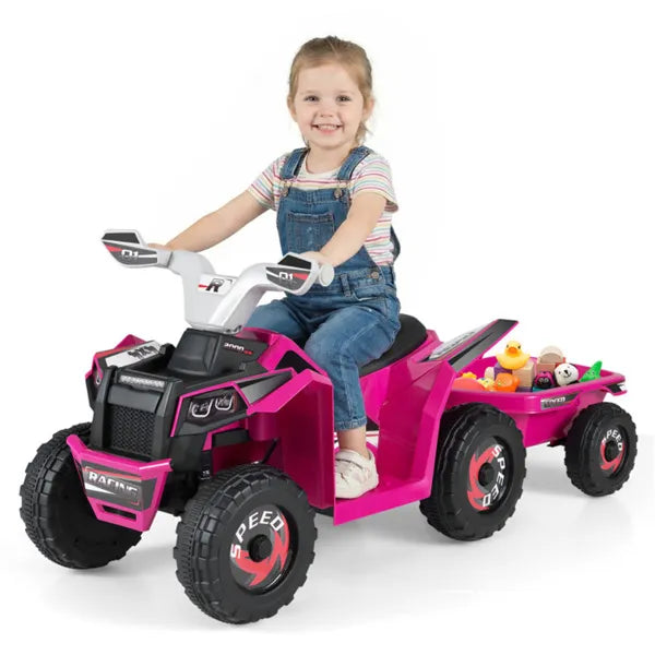 2-in-1 Kids Ride-On ATV with Removable Trailer