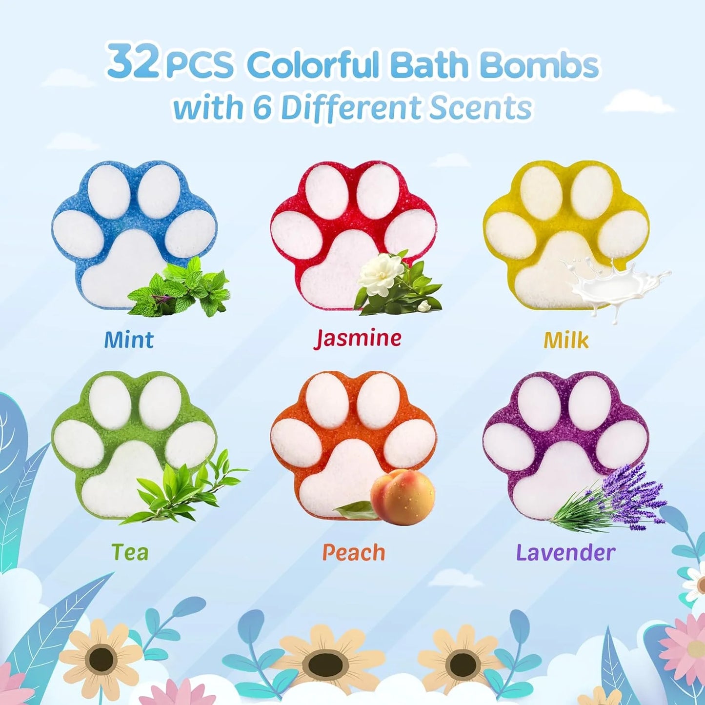 Bath Bombs for Kids,32Pcs Paw-Shape Bath Bombs with Surprise Toy Inside, Bath Bombs with Ocean Animals and Space Planet Toys, Natural Bath Bomb Gift Set at Christmas, Birthday