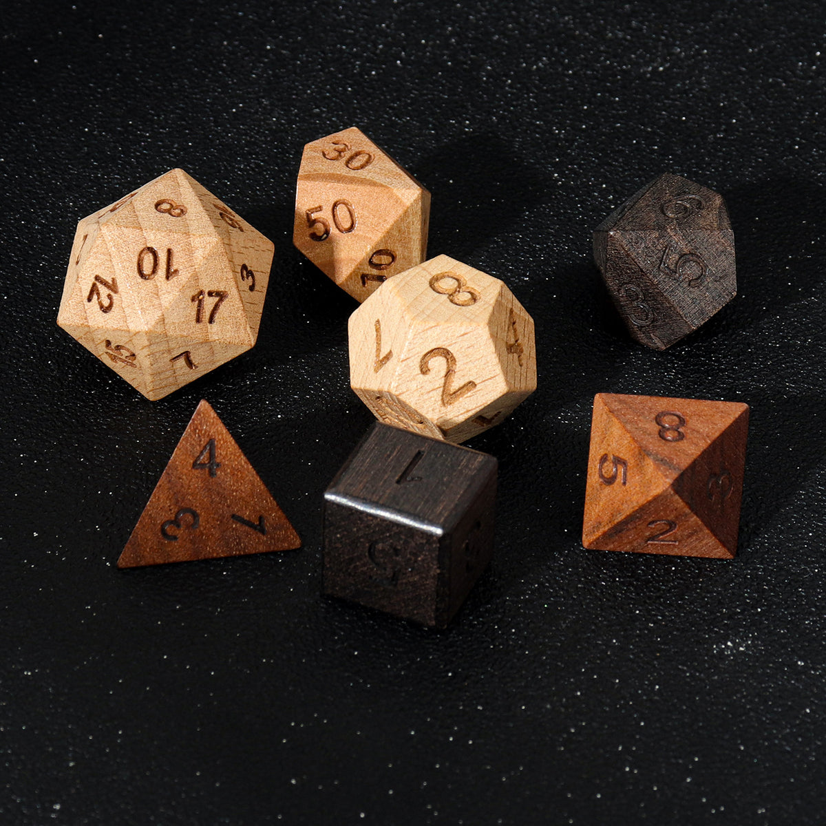 Wooden Polyhedral Dice Set for Math Games