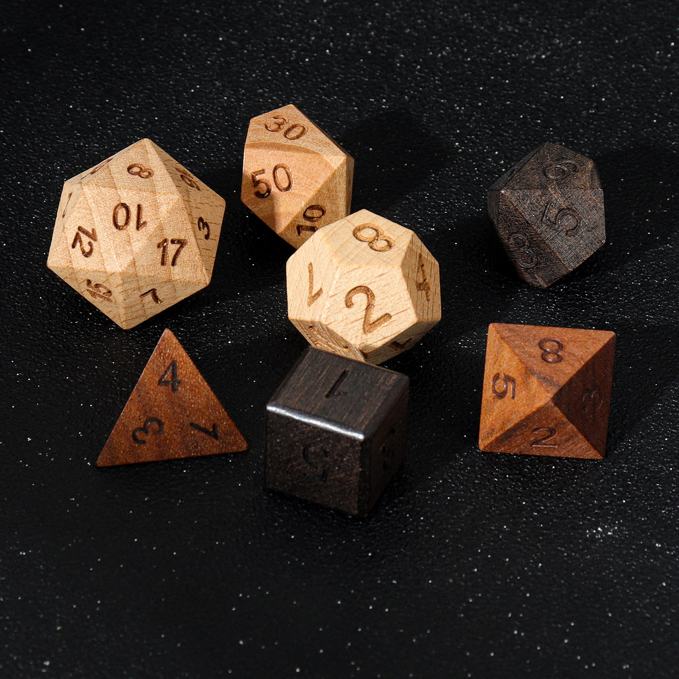 Wooden Polyhedral Dice Set for Math Games