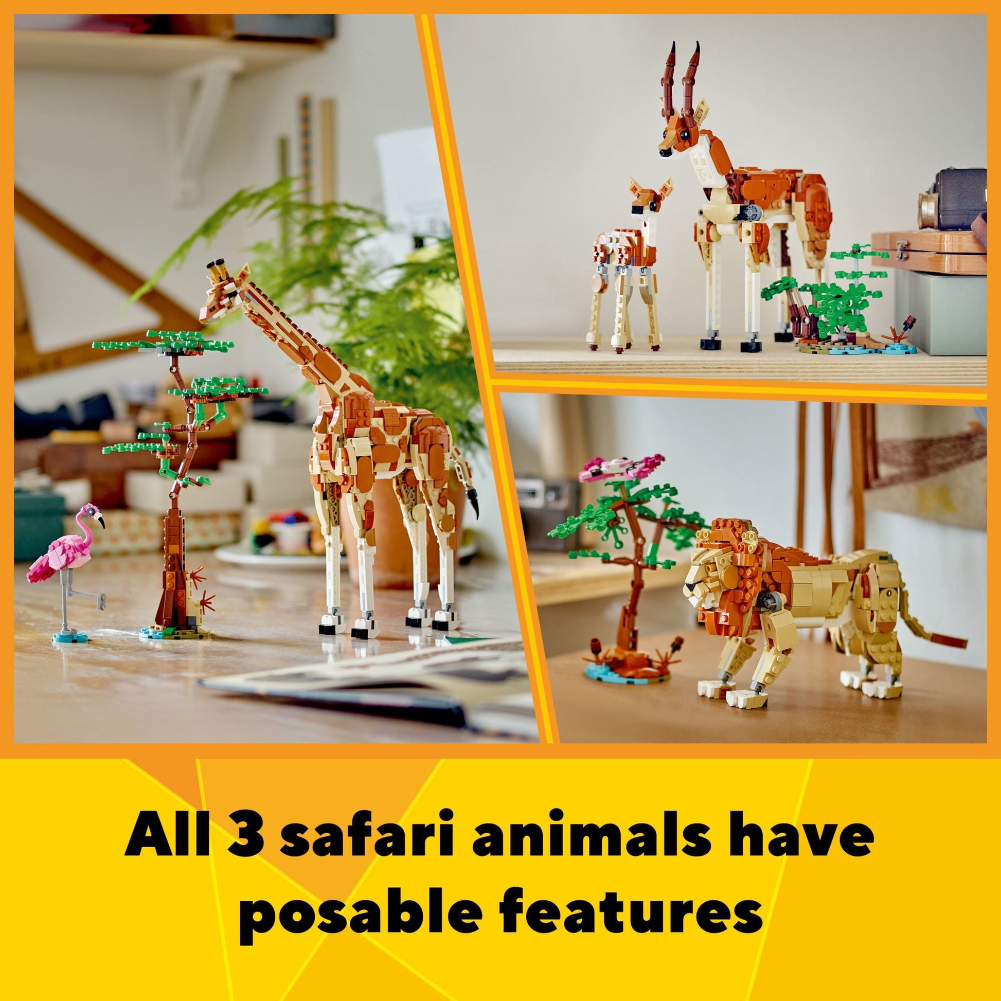 Creator 3 in 1 Wild Safari Animals, Rebuilds into 3 Different Safari Animal Figures - Giraffe Toy, Gazelle Toy or Lion Toy, Nature Toy, Building Set for Kids Ages 9 Years Old and Up, 31150