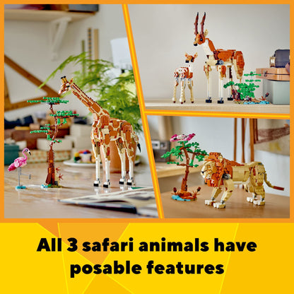 Creator 3 in 1 Wild Safari Animals, Rebuilds into 3 Different Safari Animal Figures - Giraffe Toy, Gazelle Toy or Lion Toy, Nature Toy, Building Set for Kids Ages 9 Years Old and Up, 31150
