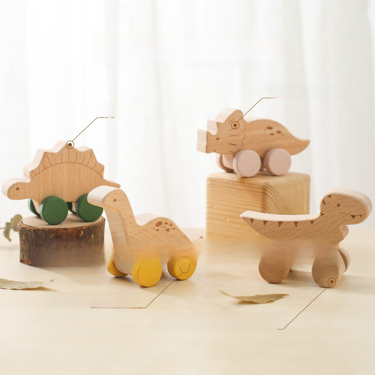 Montessori Wooden Dinosaur Toy with Wheels
