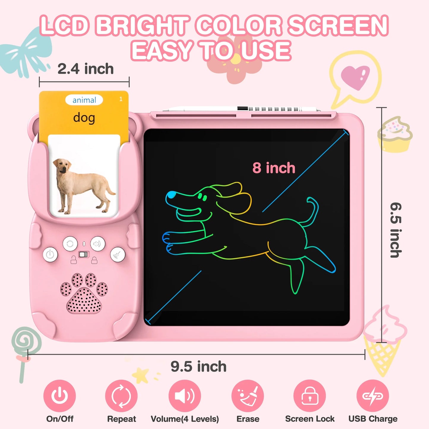 Talking Flash Cards with LCD Writing Drawing Tablet, 224 Sight Words Educational Montessori Learning Toy for 3 4 5 6 7 Year Olds Kids Boys Girls, Autism Speech Therapy Gift for Autistic Children