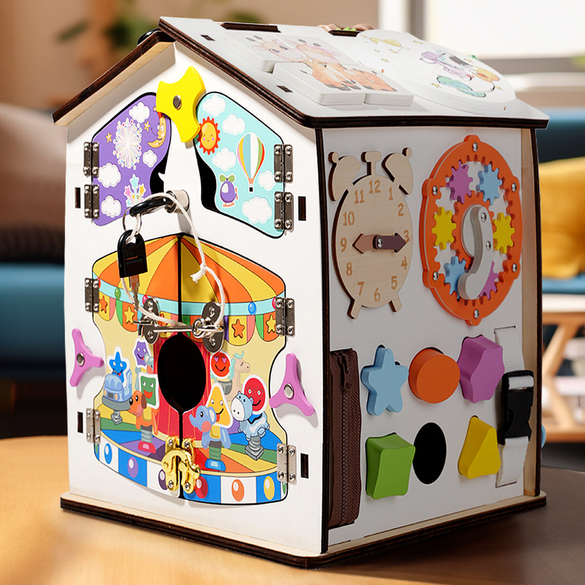 Wooden Montessori Busy House for Kids – Fine Motor Activity Toy