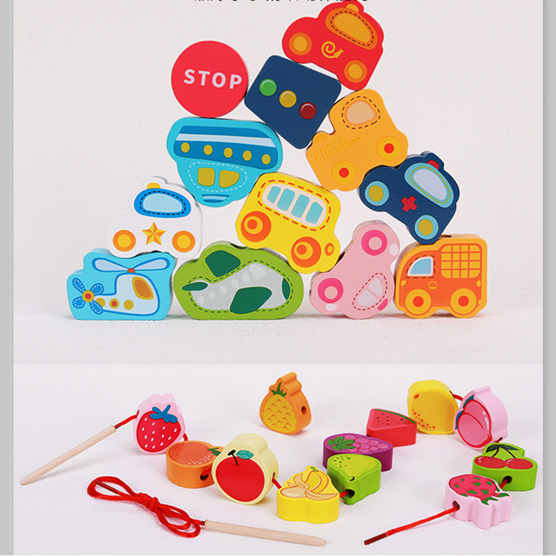 Wooden Threading Beads – Animal & Fruit Lacing Set