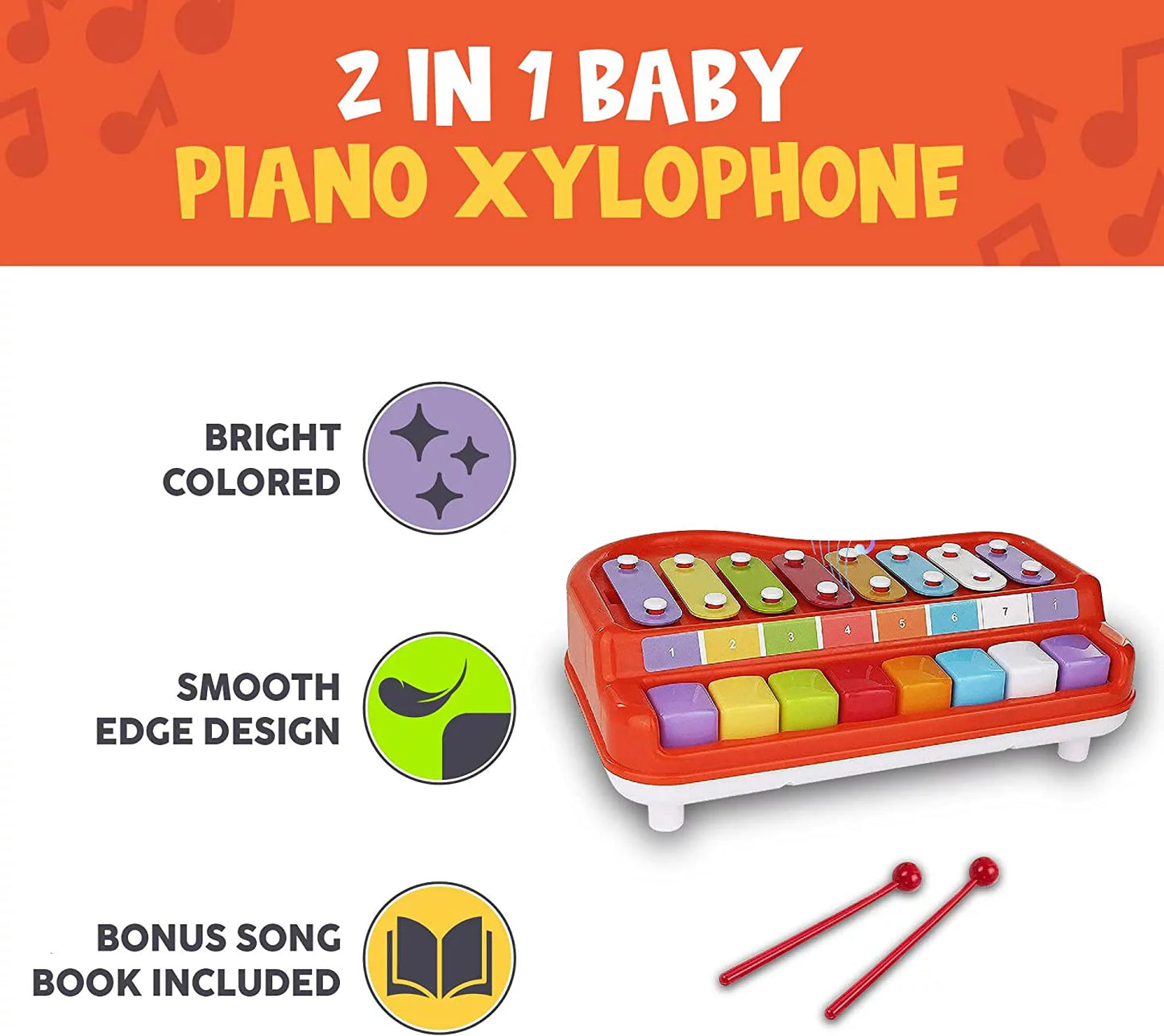 Baby Piano Xylophone Toy for Kids Toddlers-Piano Toy Musical Instrument with 8 Multicolored Key Scales in Crisp and Clear Tones