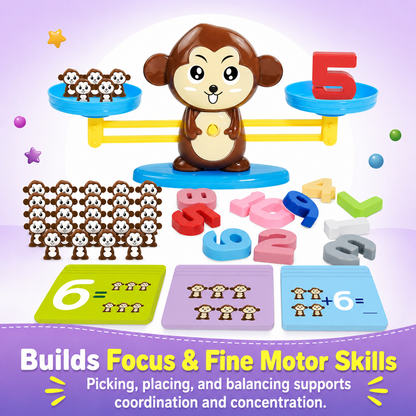 Montessori Monkey Balance Scale Math Toy for Kids — 30 Challenge Cards · 4 Difficulty Levels · Counting, Addition & Number Sense Game Ages 3–7