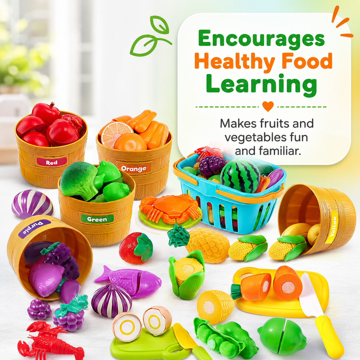 Montessori Food Sorting Toy for Toddlers – Screen-Free Color Matching & Pretend Kitchen Play