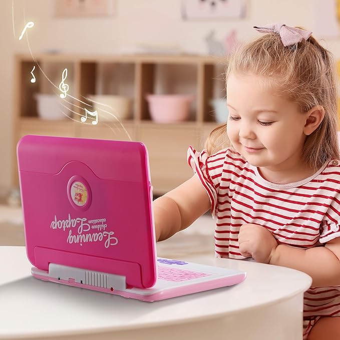 Pink Kids Learning Laptop Toy with Mouse