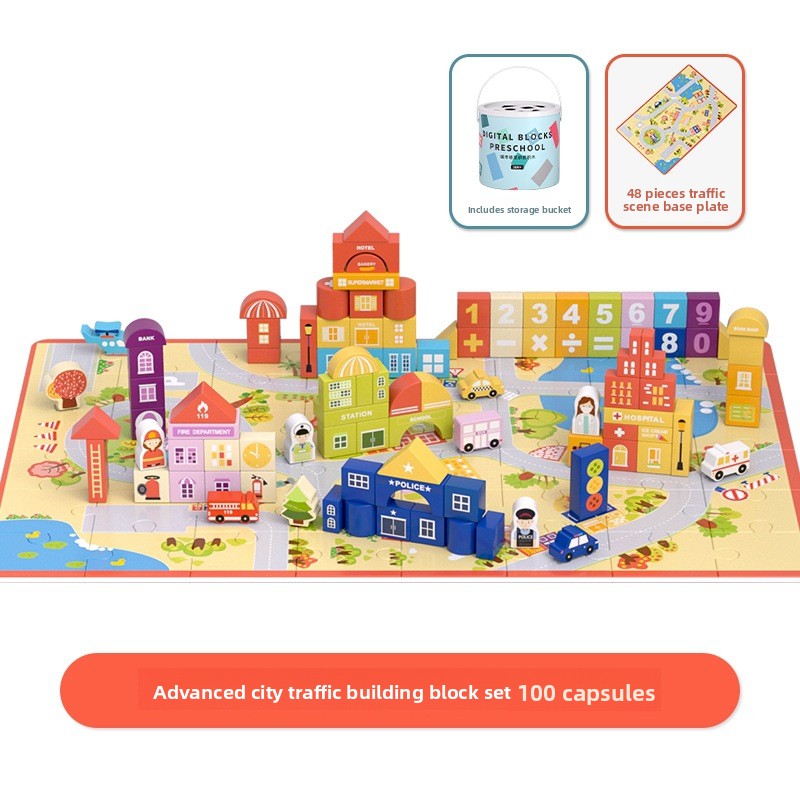 Creative Large Blocks Set 100pcs+48Base CityTraffic L1