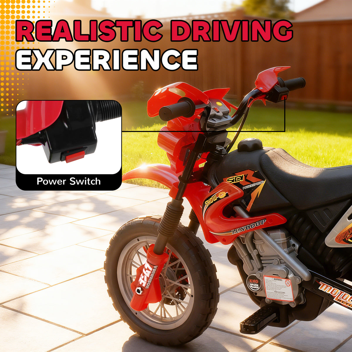 6V Kids Motorcycle Ride-On Toy – Red Dirt-Bike Style