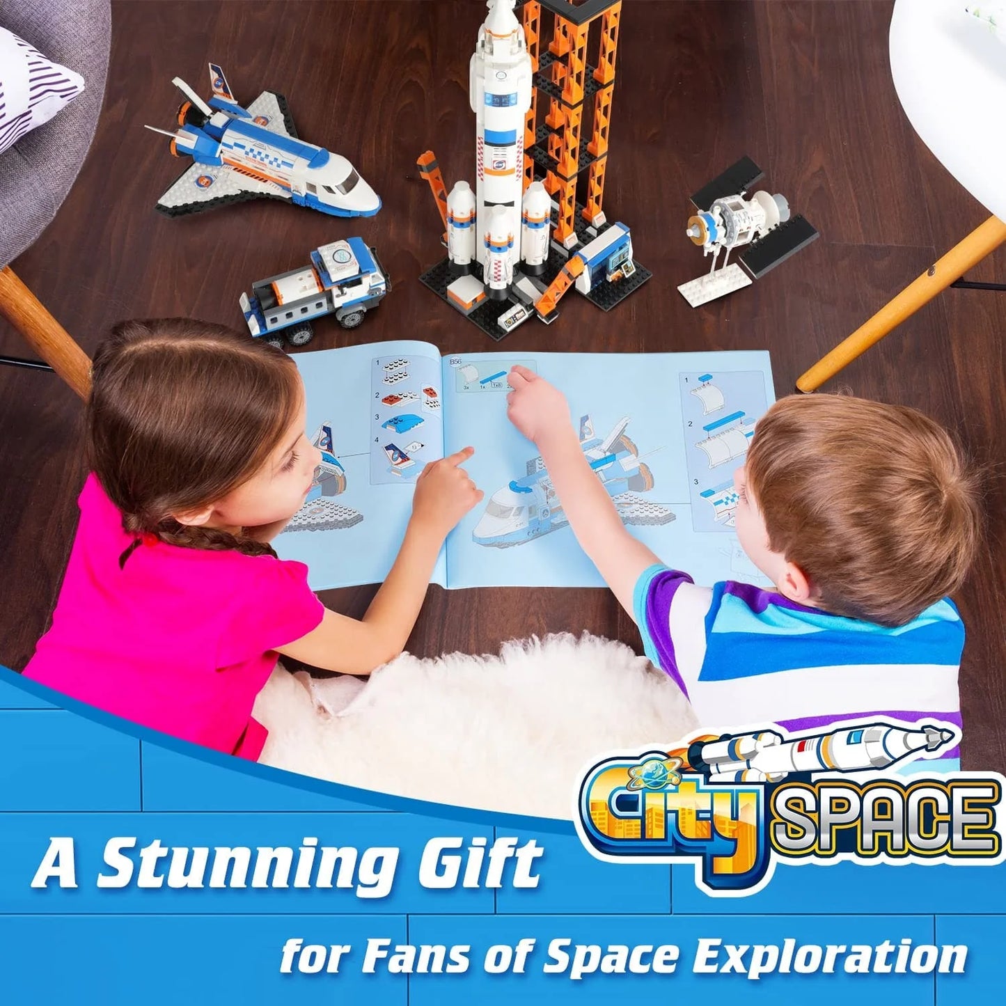 1091 Pieces City Space Shuttle and Space Rocket Toy Building Blocks Set, Cool Spaceship Toy for Kids, Astronaut Roleplay STEM Toy for Boys and Girls Age 6-12