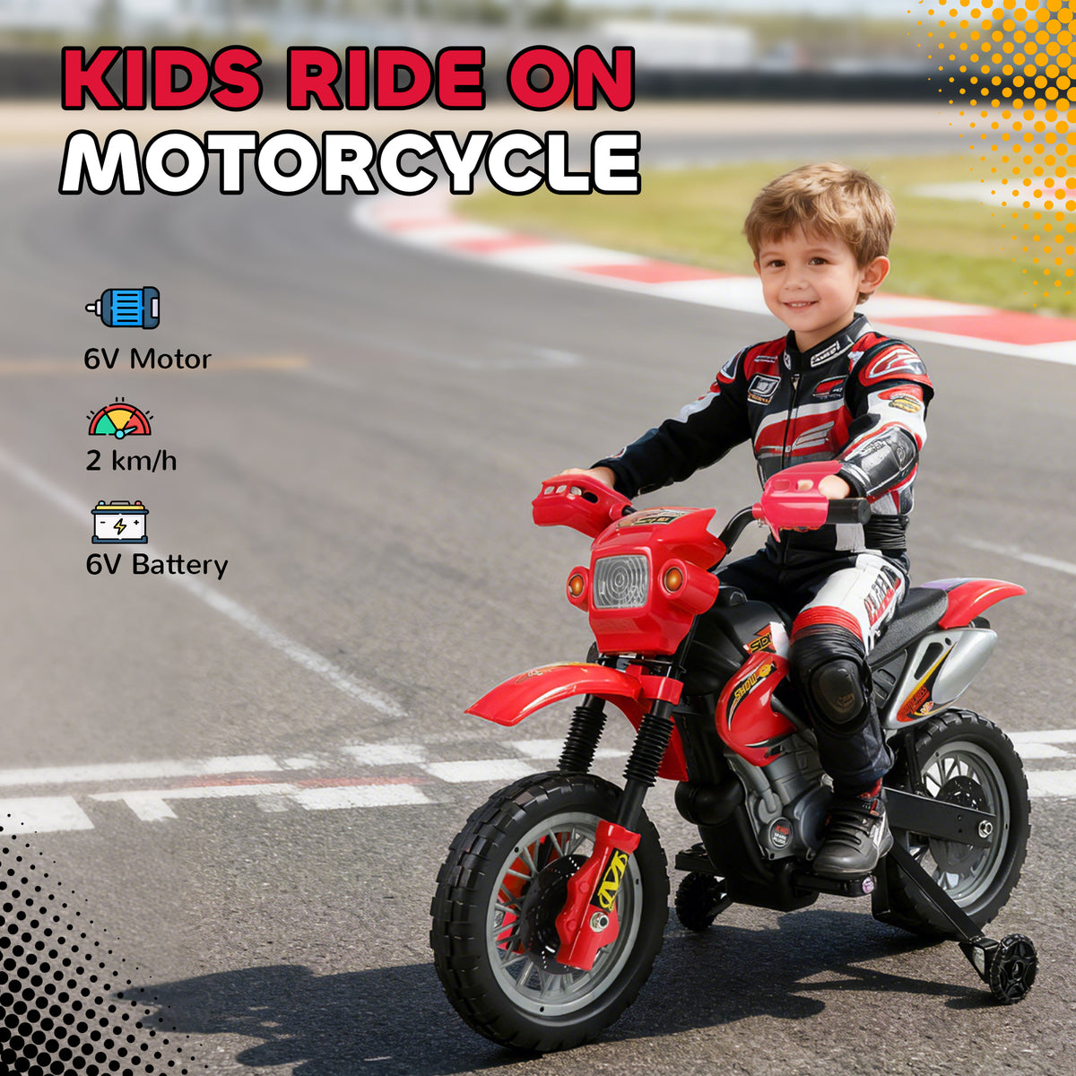 6V Kids Motorcycle Ride-On Toy – Red Dirt-Bike Style