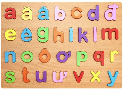 Wooden Alphabet Number Shape Puzzle Board Vietnamese lowercase