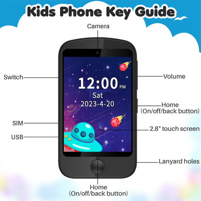 Kids Smart Phone for Boys Girls 3-12 Year Old, Toddler Kid Smart Phone Learning Toy with Educational Games, MP3 Music Player, Phone Calls, Xmas Birthday Gifts,Black