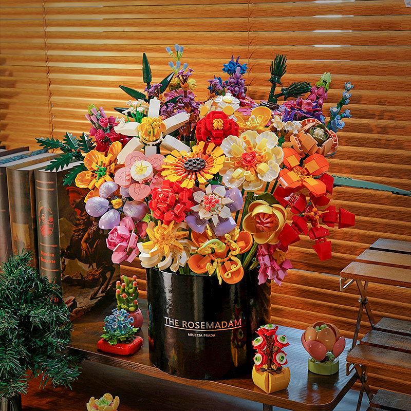 Flower Bouquet Building Block Sets – 29 Designs Luxury Bouquet – 33 Pieces – Listed Black Bucket