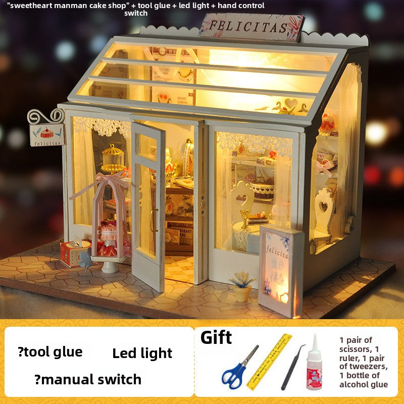 DIY Miniature House Kit with LED Lights Cake Shop Kit