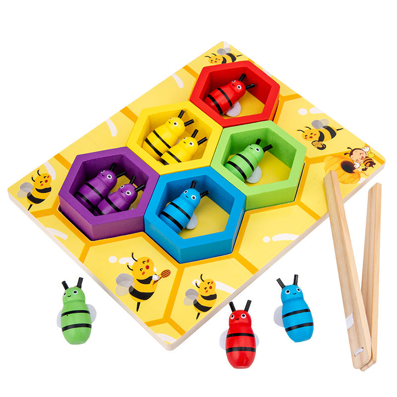 Montessori Wooden Bee Hive Toy – Color Sorting Game