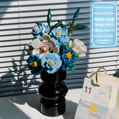Flower Bouquet Building Blocks Kit 10pcs Black Vase