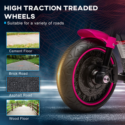 6V Kids Motorcycle w/ Training Wheels, Single-Button Start, Pink