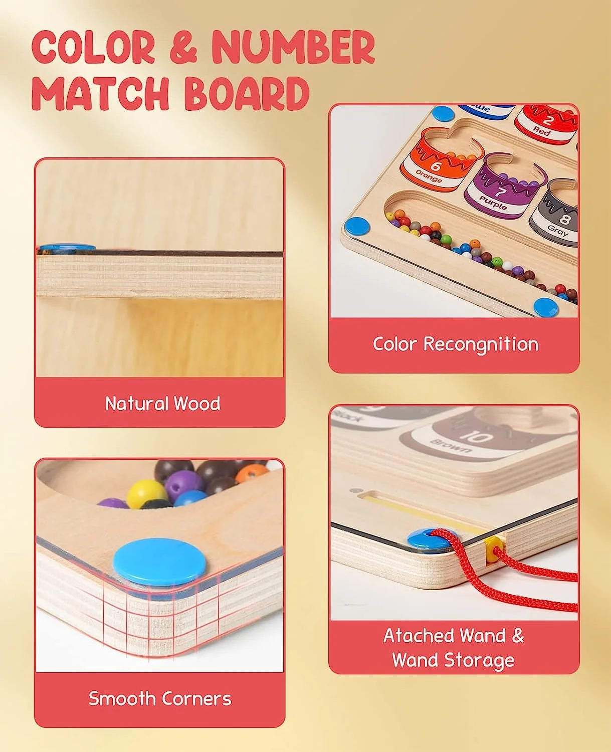 Magnetic Color and Number Puzzle Maze Wood Educational Counting Matching Game Montessori Motor Skills Toys for Toddlers Kids Children