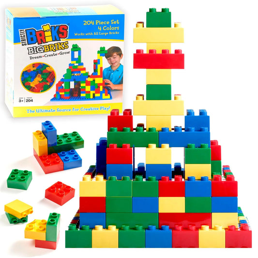 Big Briks Brick Construction Set - 204 Pieces - Blue, Green, Red, Yellow