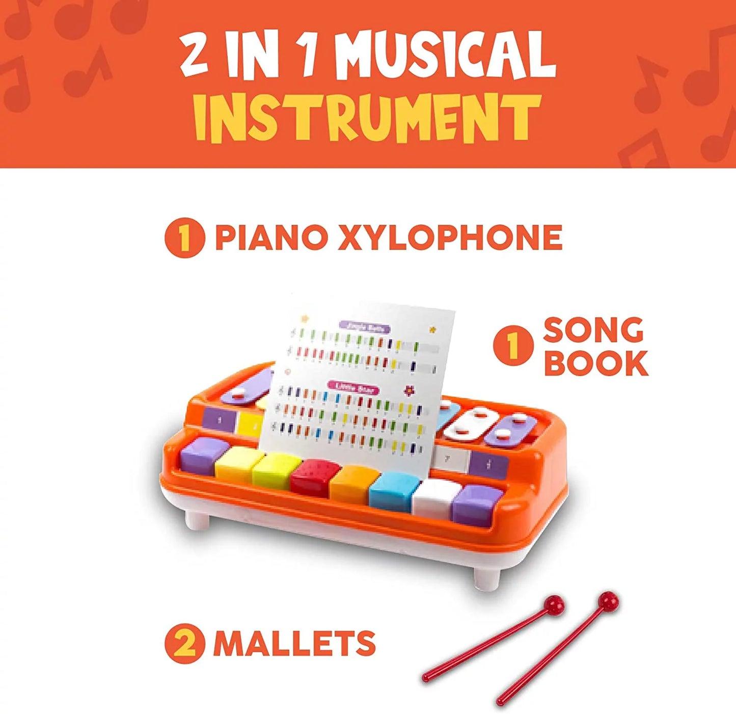 Baby Piano Xylophone Toy for Kids Toddlers-Piano Toy Musical Instrument with 8 Multicolored Key Scales in Crisp and Clear Tones