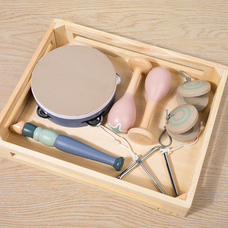 Montessori Wooden Musical Instrument Set Wood Box Music 5pcs