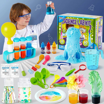 60 Science Kits for Kids Age 8-12 5-7, Education Volcano Science Kit with Lab Coat, Stem Toy Birthday Gift for Boys Girls