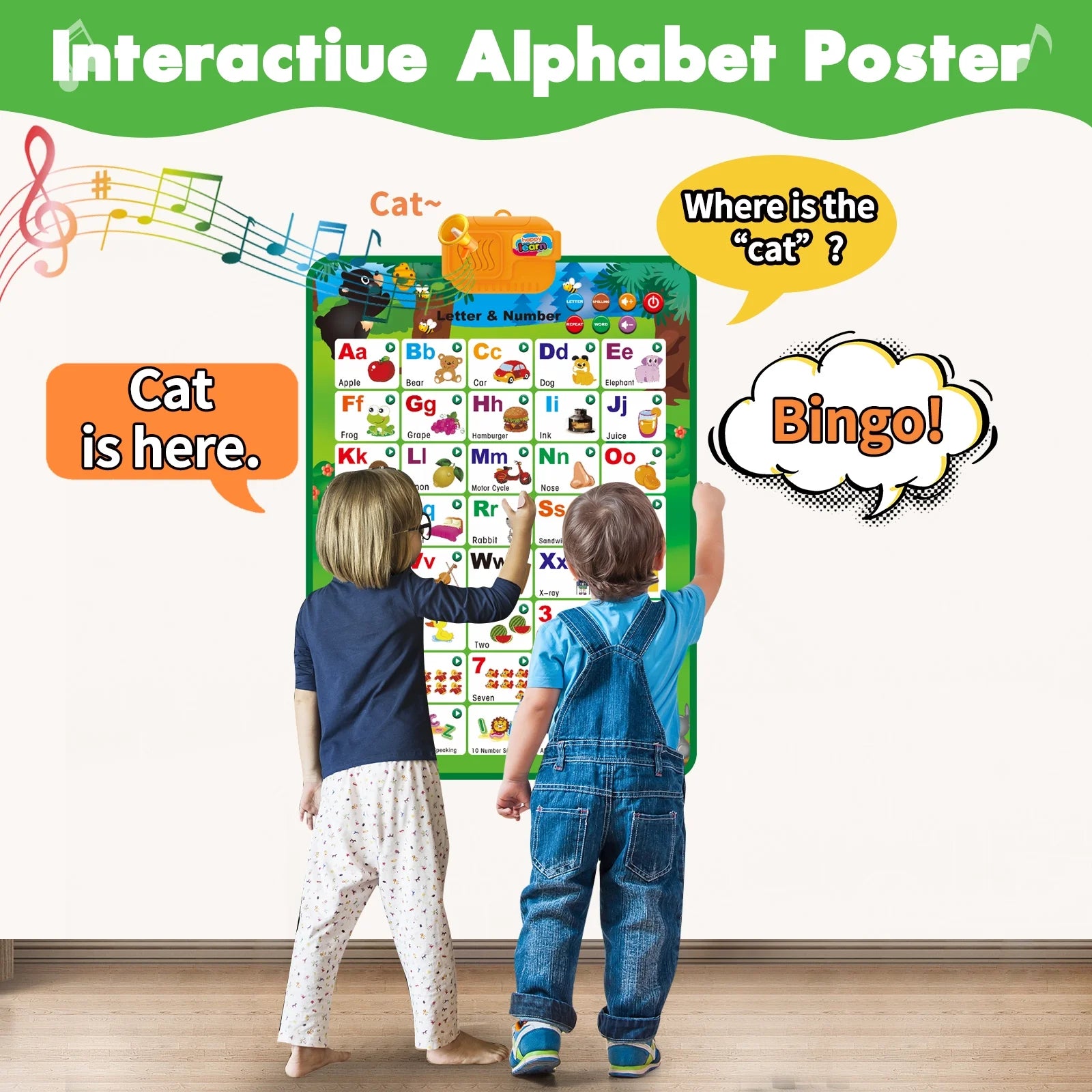 Electronic Interactive Alphabet Wall Chart: Talking ABC & 123 Educational Montessori Toys for Kids Preschool Learning Toys for Boys & Girls