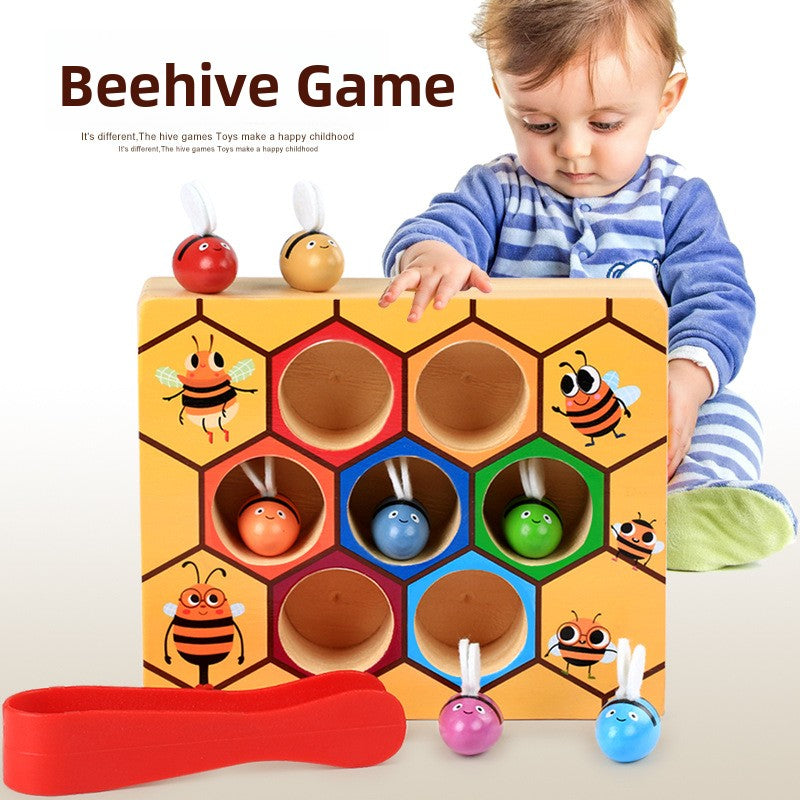 Montessori Wooden Bee Hive Toy – Color Sorting Game